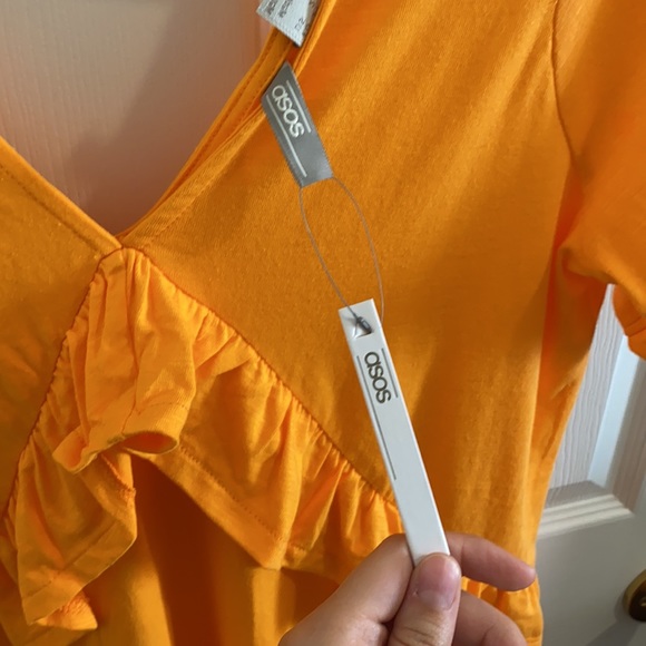 ASOS ORANGE RUFFLE DETAILED SHIFT DRESS SIZE 2 - Picture 3 of 5